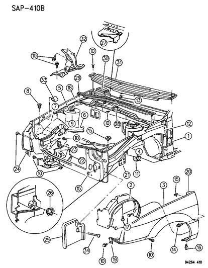 1994 Dodge Shadow Shield, Access Pulley Splash Right (Item # 2) Diagram for 4673254
