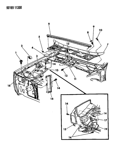1990 Chrysler New Yorker Base Model Cowl Screen & Engine Shield Diagram