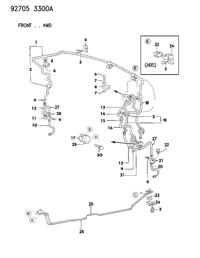 1993 Dodge Ram 50 Brake Lines & Hoses Diagram 1 - Thumbnail