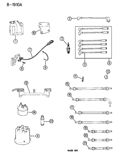 1995 Jeep Wrangler Coil - Sparkplugs - Wires Diagram 2 - Thumbnail