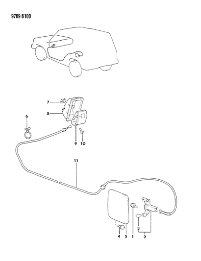 1989 Dodge Raider Fuel Filler Door And Door Release Latch Diagram