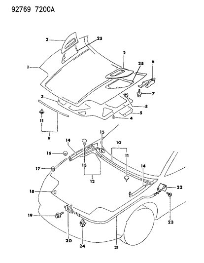 1992 Dodge Stealth Weatherstrip, Front Diagram for MB632415