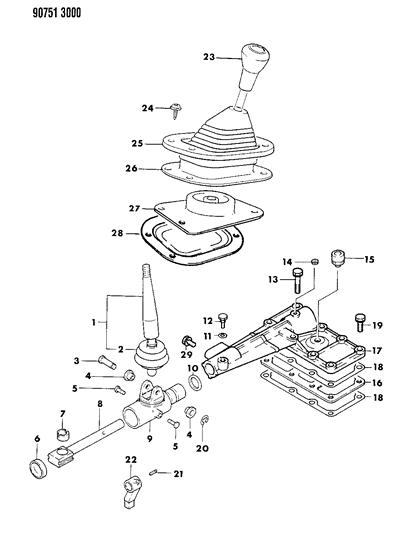 1990 Dodge Ram 50 Control, Shift Transfer Case of Automatic Transmission Diagram