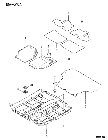 1995 Dodge Avenger Trunk Mat Diagram for MR712979
