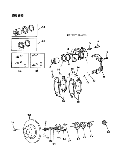 1988 Dodge 600 Sedan Brakes, Front Diagram