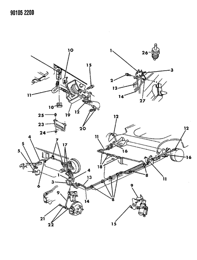 1990 Chrysler New Yorker Base Model Lines & Hoses, Brake Front Diagram