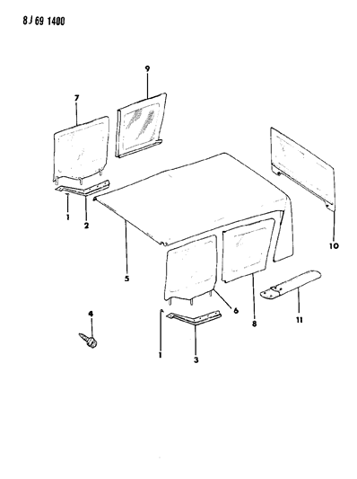 1990 Jeep Wrangler Soft Top & Windows Diagram 2 - Thumbnail