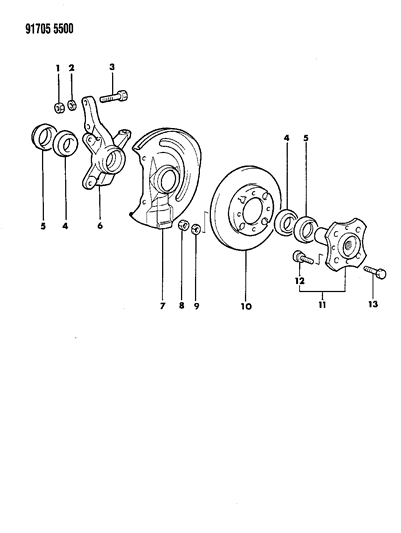 1991 Dodge Colt Brake, Disc And Bearings, Front Diagram 3 - Thumbnail