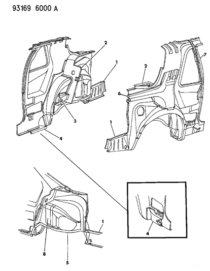 1993 Chrysler LeBaron GTC Quarter Panel Diagram 1 - Thumbnail