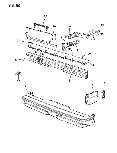 1986 Dodge Omni Fascia, Bumper Rear Diagram