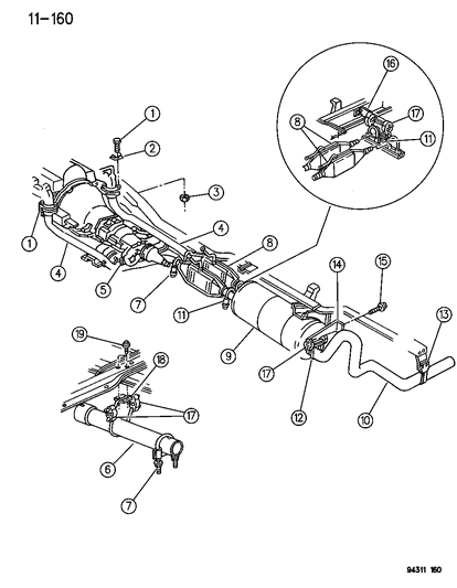 1995 Dodge Ram 1500 Exhaust Pipe Diagram for 52128025