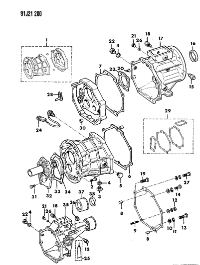1992 Jeep Comanche Case, Extension & Miscellaneous Parts of Manual Transmission & Transfer Case Diagram 1 - Thumbnail
