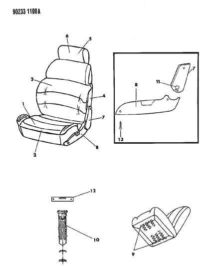 1990 Chrysler LeBaron GTC Front Seat Diagram 1 - Thumbnail