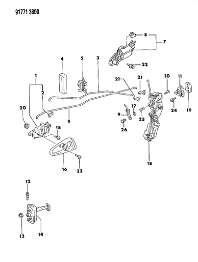 1991 Dodge Stealth Door, Front Handles, Locks And Controls Diagram