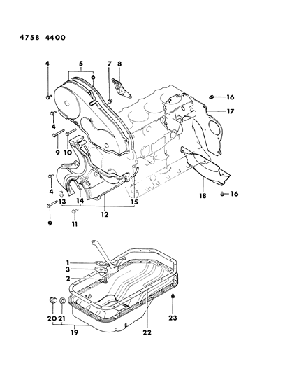 1984 Dodge Ram 50 Cover, Rear Plate & Oil Pan Diagram 1 - Thumbnail