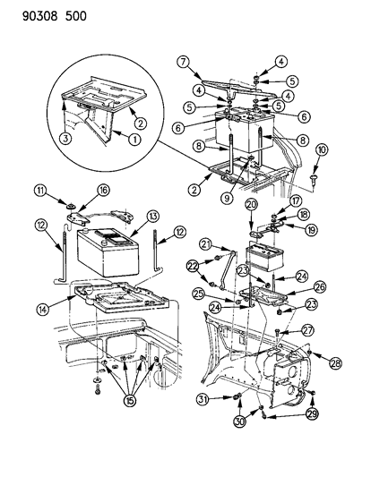 1992 Dodge W350 Tray, Battery 1990 Diagram for BA027600EX