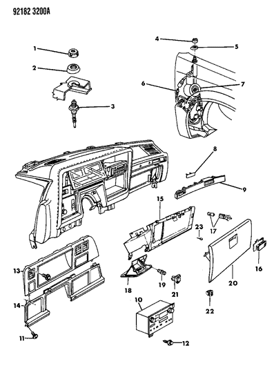 1992 Chrysler Imperial Instrument Panel Glove Box, Radio & Antenna Diagram