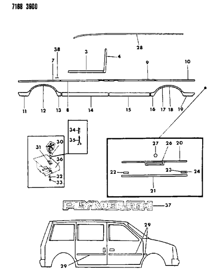 1987 Dodge Caravan Mouldings & Ornamentation - Exterior View Diagram 2 - Thumbnail