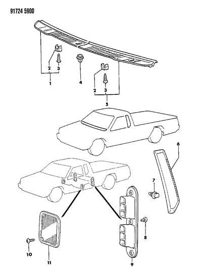 1991 Dodge Ram 50 Rear Duct & Garnish Air Outlet Diagram