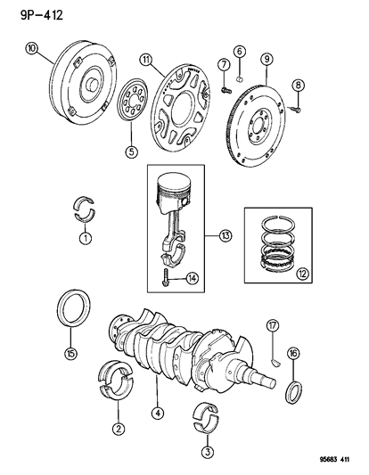 1995 Dodge Neon Crankshaft, Piston & Torque Converter Diagram 1 - Thumbnail