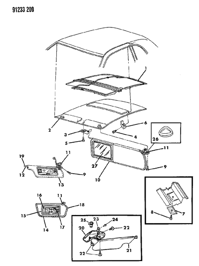 1991 Chrysler LeBaron Visor Lamp Bulb Diagram for 6501966