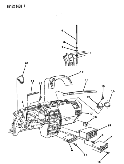 1992 Chrysler LeBaron GTC Instrument Panel, Radio & Antenna Diagram