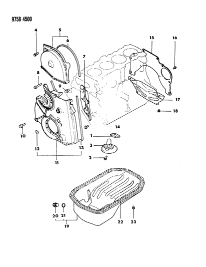 1989 Dodge Ram 50 Oil Pan & Timing Belt Cover Diagram