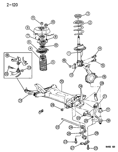 1994 Dodge Spirit Shaft, Front Suspension Sway, Standard Diagram for 5272208