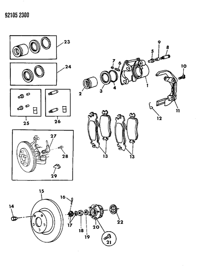 1992 Chrysler LeBaron GTC Brakes, Front With Rear Drum Brakes Diagram