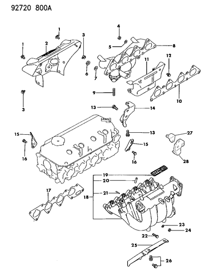 1994 Dodge Colt Manifolds - Intake & Exhaust Diagram 1 - Thumbnail