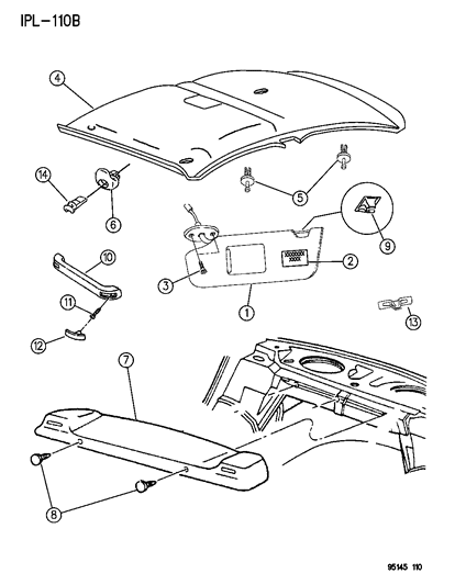 1995 Dodge Neon Clip, Unlit Or Lit Visor Diagram for MH08PW8