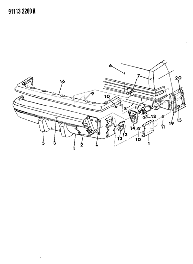 1991 Chrysler Imperial Fascia, Bumper Rear Diagram 2 - Thumbnail