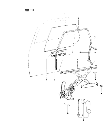 1988 Dodge Colt Door, Rear Glass, Regulator And Handle Diagram 2 - Thumbnail