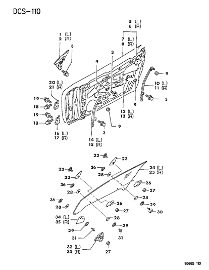1996 Chrysler Sebring Coupe Door , Front Panel & Glass Diagram