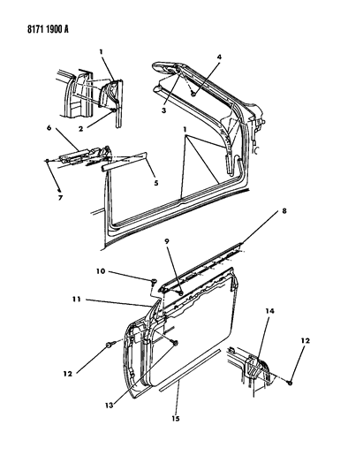 1988 Chrysler LeBaron Premium Door, Front Weatherstrips & Seal Diagram
