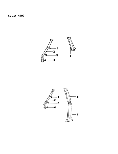 1984 Dodge Colt Garnish Moulding & B Pillar Diagram