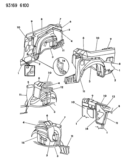 1993 Chrysler LeBaron GTC Quarter Panel Diagram 2 - Thumbnail