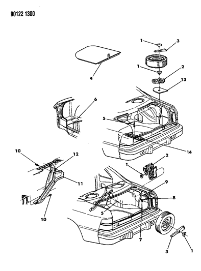 1990 Chrysler LeBaron Bolt, Spare Tire Stowage Diagram for 6033599