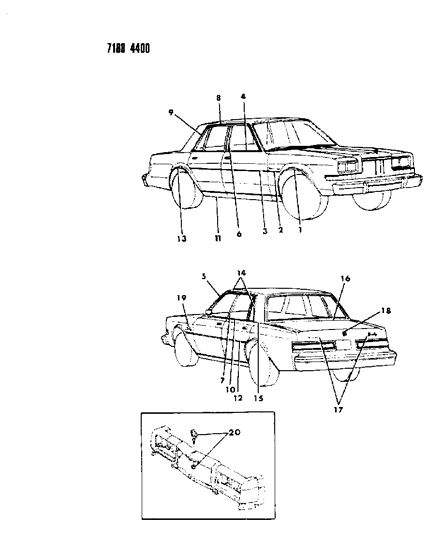 1987 Chrysler Fifth Avenue Mouldings & Ornamentation - Exterior View Diagram 3 - Thumbnail