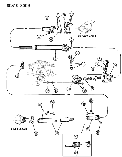 1990 Dodge D150 Propeller Shaft, Two Piece Diagram 3 - Thumbnail