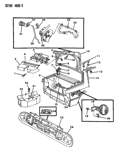 1992 Chrysler LeBaron Sedan Deck Lid & Lower Panel Fuel Filler Door Diagram