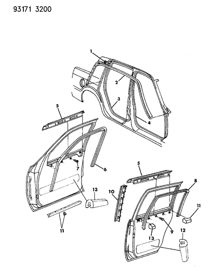 1993 Chrysler New Yorker Salon Door, Front & Rear Weatherstrips, Runs, Seals And Guards Diagram