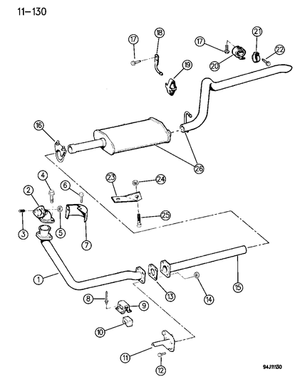 1994 Jeep Cherokee Exhaust System Diagram 1 - Thumbnail