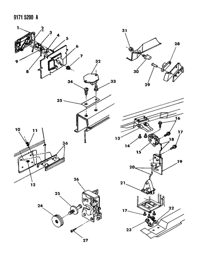 1989 Dodge Caravan Door, Rear Cargo Hinged Handle, Controls And Links Diagram