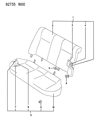 1994 Dodge Colt Rear Seat Diagram 1 - Thumbnail