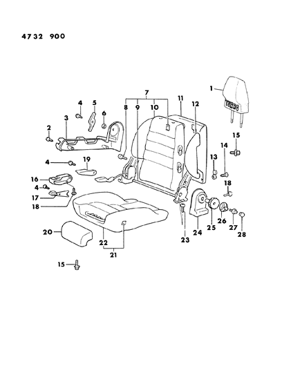 1984 Chrysler Conquest Front Right Seat Diagram 1 - Thumbnail