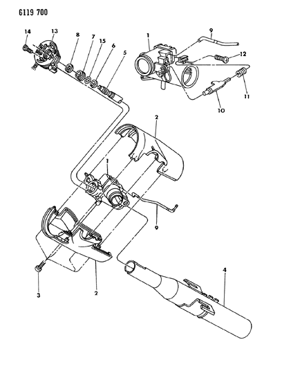 1986 Chrysler LeBaron Base Column, Steering Upper Floor Shift Without Tilt Diagram