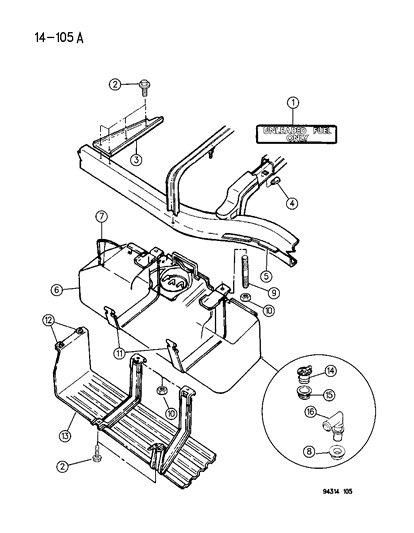 1995 Dodge Dakota Stud, Fuel Tank Support Strap Diagram for 6503452