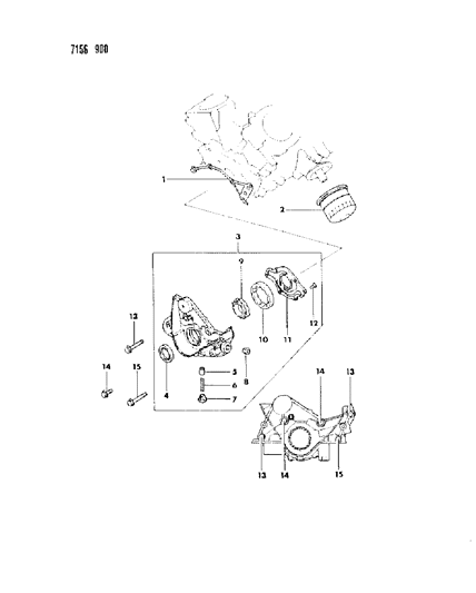 1987 Dodge Caravan Oil Pan & Timing Belt Cover , Oil Pump & Oil Filter Diagram 3 - Thumbnail