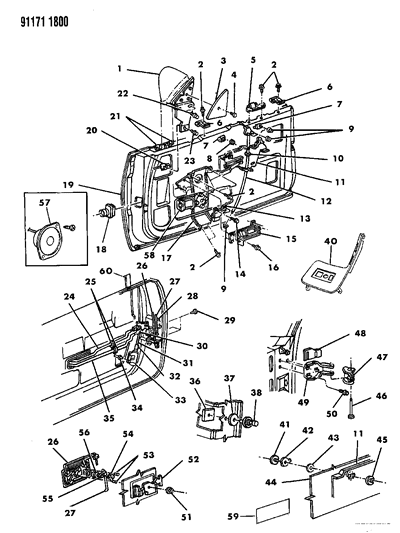 1991 Chrysler LeBaron GTC Door, Front Complete Less Weatherstrip And Runs Diagram 2 - Thumbnail